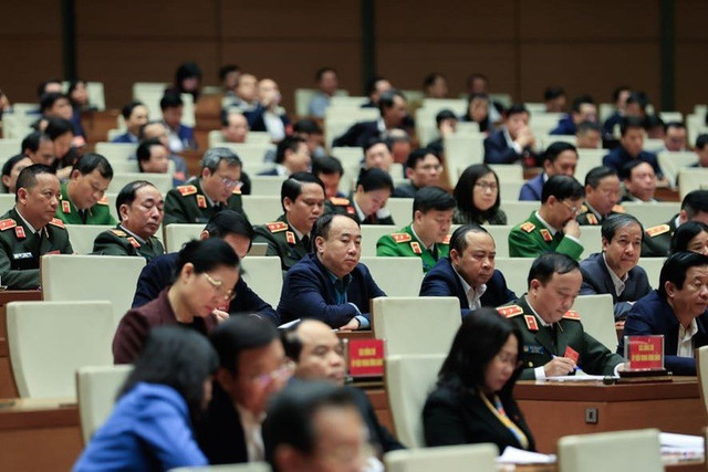 Các đại biểu dự Hội nghị toàn quốc nghiên cứu, học tập, quán triệt và triển khai thực hiện Nghị quyết Đại hội XIV của Đảng, sáng 7/2, tại Hội trường Diên Hồng, Nhà Quốc hội - Ảnh: VGP/Nhật Bắc