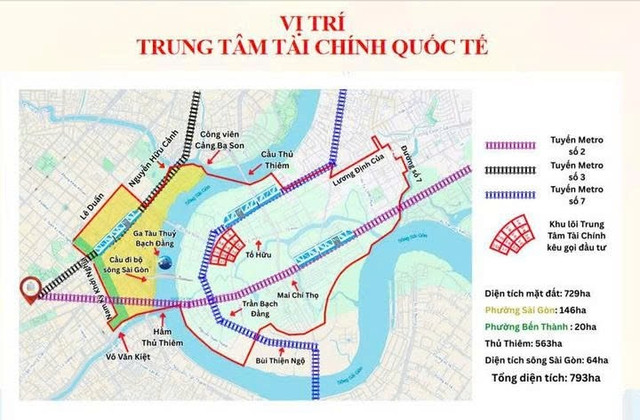 Không gian IFC tại TP.HCM bao gồm Khu đô thị mới Thủ Thiêm, phường Sài Gòn, phường Bến Thành (Quận 1 cũ) và khu vực sông Sài Gòn. (Ảnh: Sở Tài chính TP.HCM)