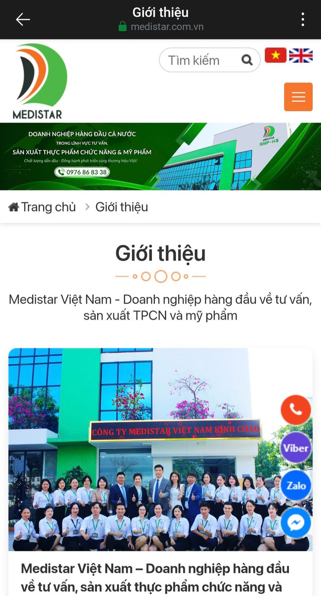 Website của Công ty TNHH Medistar Việt Nam.