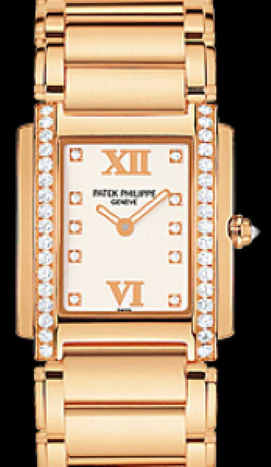 Patek Philippe Twenty là một chiếc đồng hồ cỡ trung làm bằng vàng 18 carat đính thạch anh và kim cương. Nó có khả năng chống nước. Giá của chiếc đồng hồ này được ước tính là 285.000 USD.
