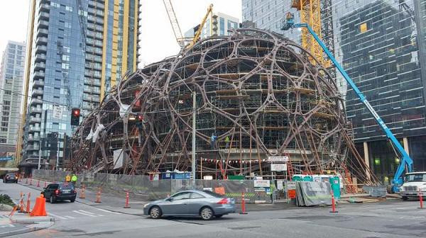 Giữa 3 quả cầu khổng lồ kết nối lại với nhau bằng kính kết hợp thép, con người trông thật nhỏ bé.