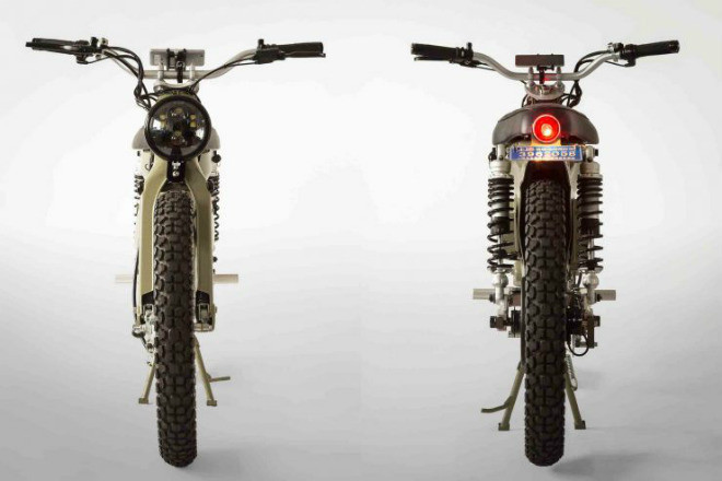 Xe được tạo nên nhờ sự kết hợp tài tình giữa bộ khung gầm của dòng xe huyền thoại đáng yêu Honda Super Cub với bộ truyền động hoàn toàn bằng điện gồm một động cơ điện 1000 Watt được gắn ở bánh sau và pói pin loại Panasonic 3.7v 3.400 mAh lithium-ion 18650.