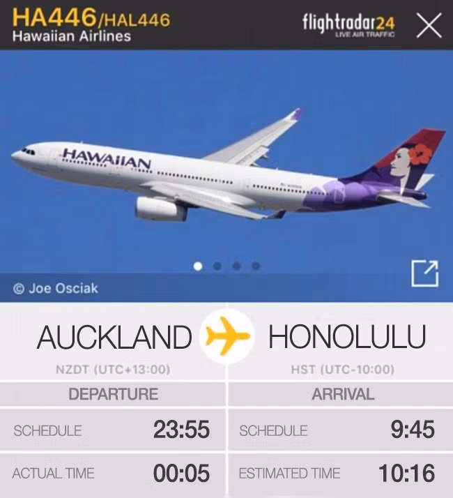 5. Đón năm mới 2018 hai lần Một chiếc máy bay của Hawaii khởi hành từ Auckland (New Zealand) lúc 0 giờ 5 phút ngày 1/1/2018. Các hành khách trên chuyến bay đặc biệt này đã được đón năm mới 2018 hai lần vì chuyến bay hạ cánh ở Honolulu (Hawaii) lúc 10 giờ 16 phút ngày 31/12/2017 theo giờ địa phương. Đây cũng là do sự chênh lệch múi giờ.