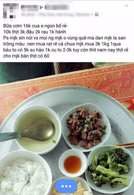 Bữa cơm này chỉ tốn 16.000 đồng, điều này cho thấy sự vun vén, khéo léo cân đếm tài chính của người phụ nữ.