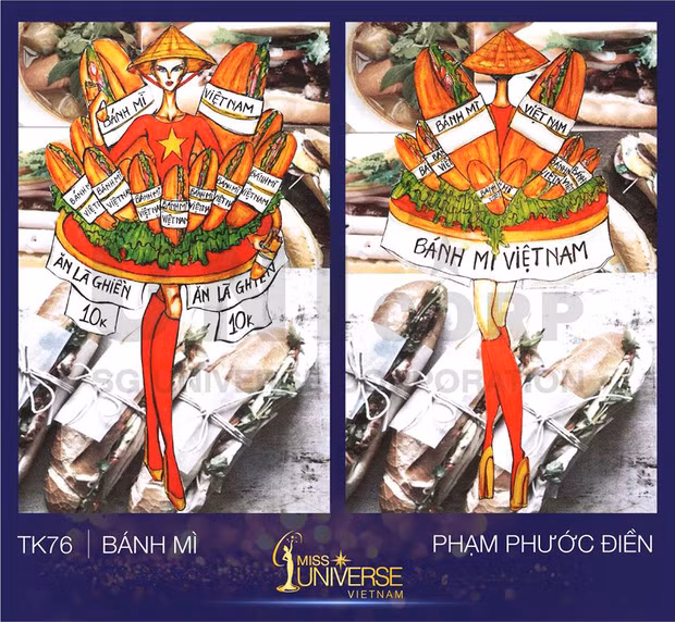 Mẫu thiết kế Bánh mỳ của 9x Phạm Phước Điền (TP HCM) đang gây "bão mạng", thu hút hơn 13.000 like (thích). Đây là ý tưởng của chàng trai trẻ khi tham dự cuộc thi "Tuyển chọn thiết kế trang phục dân tộc cho đại diện Việt Nam tham gia Miss Universe 2017". Cảm hứng để 9X thiết kế đến từ hình ảnh khách nước ngoài xếp hàng mua bánh mỳ trên đường. Ảnh: FB Miss Universe Vietnam.