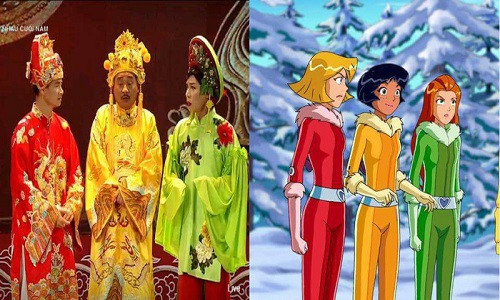 Bộ ba quyền lực nhất Táo quân năm nay có bộ trang phục giống hệt bộ phim Ba nữ thám thử. Một số dân mạng khác lại thấy giống cột đèn giao thông - Ảnh: Group Tinh Tế