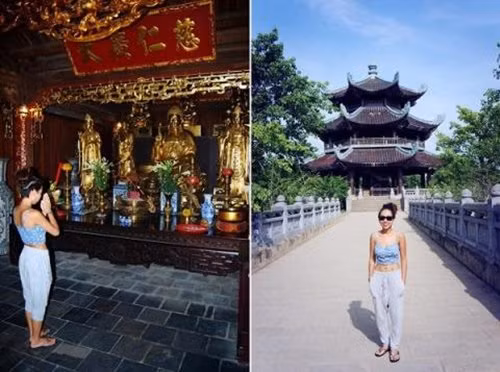 Thảo Trang đã phải nhận không ít lời chỉ trích khi diện crop-top khoe eo và quần baggy đi lễ.