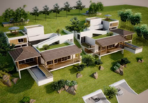 Điểm nhấn của ngôi nhà là tầng mái phủ cỏ xanh và vườn treo ấn tượng. Ảnh: Moc.