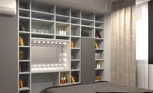 Tủ đồ trang trí khá đẹp mắt và khoa học.