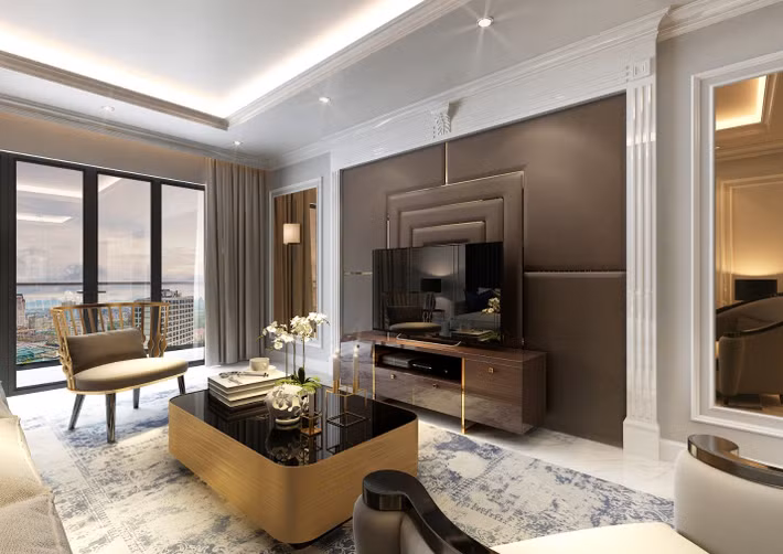 Các căn hộ Sunshine Center được thiết kế nội thất dát vàng và thể hiện nét cá tính riêng biệt cho mỗi chủ nhân sành điệu. Không gian phòng khách sang trọng, tràn ngập ánh sáng, sự danh giá quý tộc được toát lên từ những mặt kính đường “line” dát vàng và những chi tiết phù điêu độc đáo.