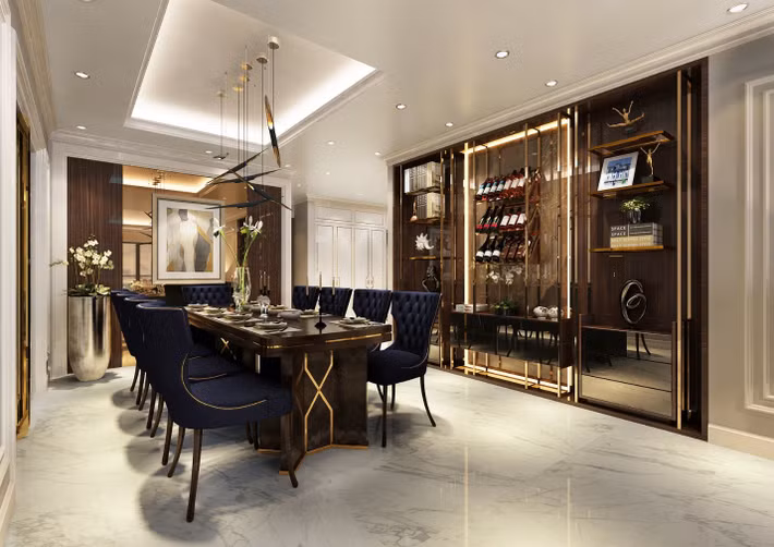 Không gian phòng ăn thể hiện gu cá tính riêng của chủ nhân mỗi căn hộ. Nội thất tại căn hộ Sunshine Center đều đến từ các thương hiệu cao cấp trên thế giới. Căn hộ Sunshine Center xứng đáng là nơi chốn đi về của những cư dân sành điệu, nơi hưởng thụ xa hoa của những vị khách giàu có.