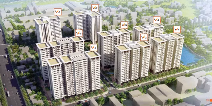 Dự án gồm 8 block cao 18 tầng, với tổng số 1.904 căn hộ, tổng mức đầu tư 2.300 tỷ đồng. Ảnh: thevesta.info.