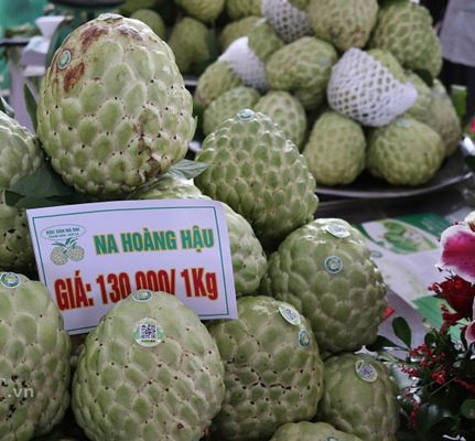 Na Thái khổng lồ hay còn gọi là na Hoàng hậu luôn cháy hàng tại các quầy bán hoa quả tại Hà Nội bởi trọng lượng nặng từ 0,8kg tới 1,4kg/quả, ít hạt, múi dày và ngọt lịm. Ảnh: Dân Việt.