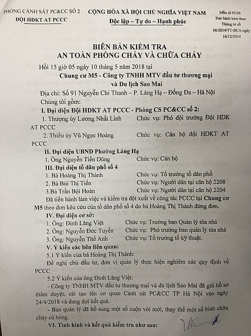 Mắc nhiều vi phạm PCCC, tòa nhà M5 đã từng bị Phòng CS PCCC số 2 lập biên bản. Ảnh: Gia đình và pháp luật.