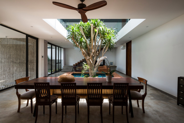 Bạn có thể kết hợp sân trong với giếng trời để tạo một sân vườn nho nhỏ và bắt mắt ngay trung tâm ngôi nhà. Ảnh: Anthuanphuoc.