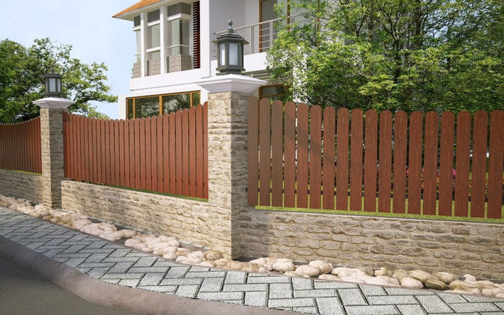 Hàng rào bằng gỗ đem lại vẻ đẹp cổ điển cho ngôi nhà. Mặc dù vậy, chất liệu gỗ không bền được lâu do hàng rào ngoài trời thường xuyên phải tiếp xúc với mưa nắng. Ảnh: Googleusercontent.