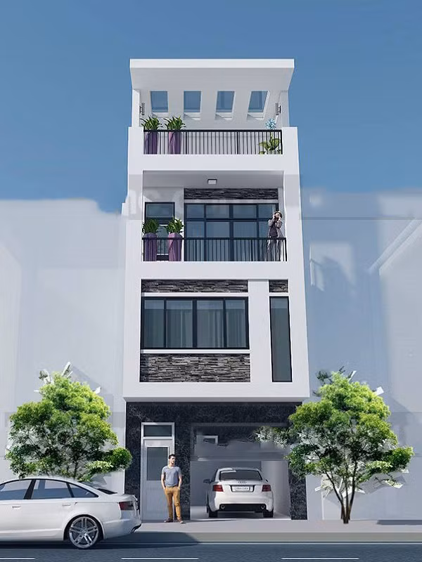 Cửa ra của tầng hầm tách biệt với lối ra cửa chính. Vật liệu kính như nới rộng không gian. Ảnh: Arcviet.