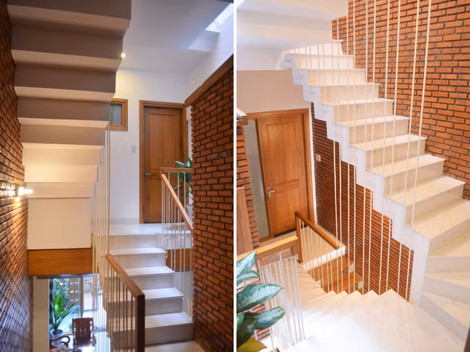 Cầu thang bố trí lệch tầng tạo sự thông thoáng.