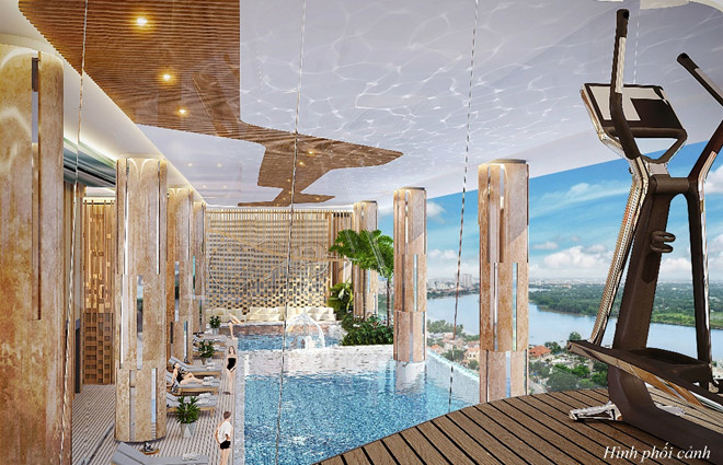 Cư dân có thể vừa tập luyện trên “mây”, vừa ngắm nhìn toàn bộ khung cảnh sinh động từ hồ bơi vô cực ở tầng dưới. Quang cảnh xinh tươi từ sông Sài Gòn và bán đảo Thanh Đa thơ mộng cũng có thể thu vào tầm mắt từ đây.