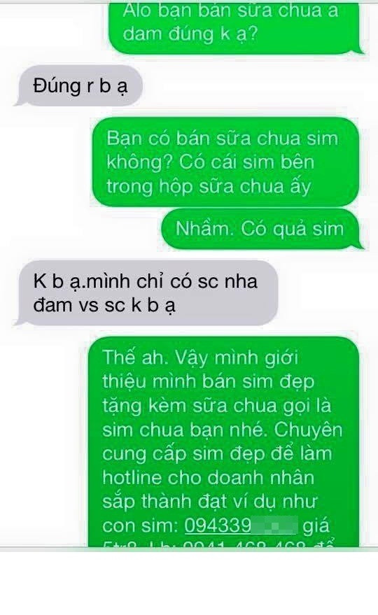 Theo đó, dù bất kể khách hàng có nói về chủ đề gì đi chăng nữa, từ việc nói về các mặt hàng váy vóc, bán mỹ phẩm hay các mặt hàng thực phẩm như thốt nốt, sữa chua không hề có chút liên quan tới sim thẻ điện thoại