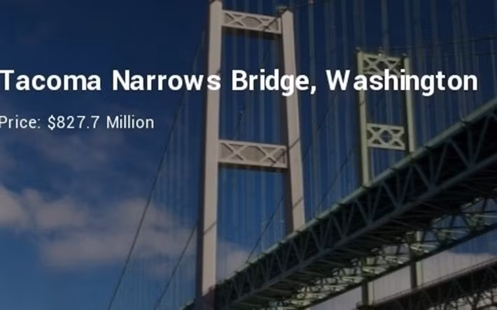 Cầu Tacoma Narrows Bridge ở Washington có chi phí xây dựng là 827,7 triệu USD