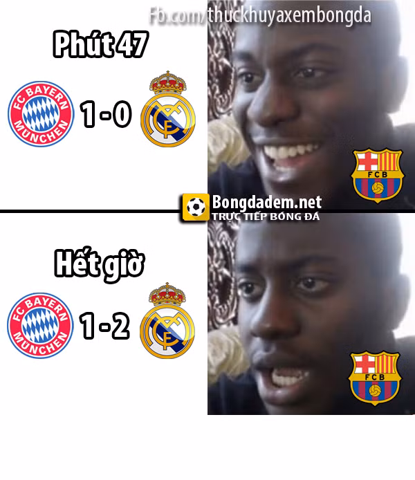 Cảm giác siêu "thốn" của fan Barca khi chứng kiến trận đấu giữa Real Madrid và Bayern Munich khiến dân mạng không thể nhịn được cười,