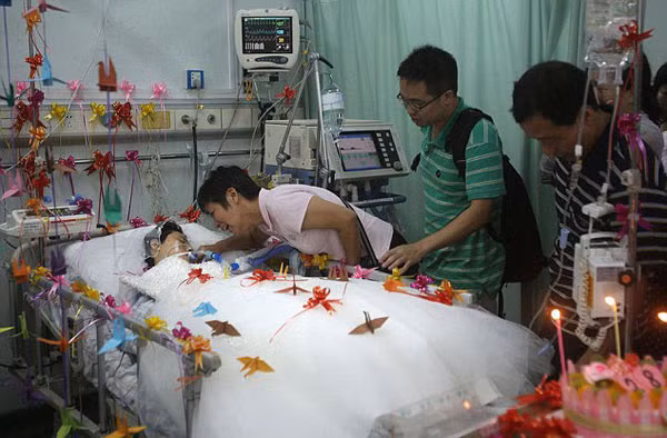 Đám cưới cảm động với cô dâu đang bị hôn mê.