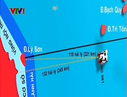 Ảnh đồ họa VTV khu vực hạ đặt giàn khoan HD981.