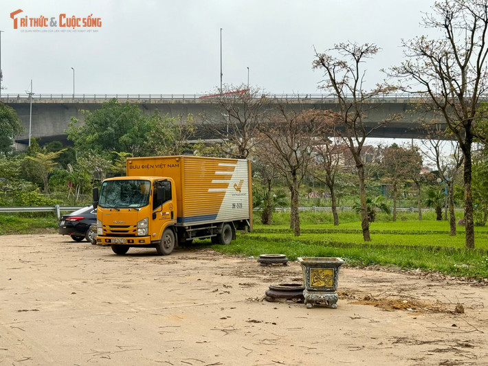 Dạo quanh khuôn viên vườn hoa, không khó để bắt gặp cảnh xe tải, xe khách và nhiều phương tiện cá nhân ra vào, đỗ tràn lan trên các khoảng đất trống. Một số khu vực thậm chí trở thành nơi tập lái xe, mặt đất bị cày xới bởi dấu bánh xe, hình thành những lối đi tạm bợ, làm phá vỡ cảnh quan vốn được quy hoạch làm không gian xanh.