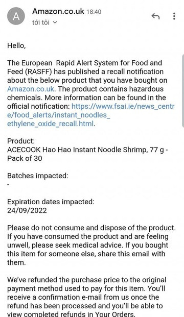 Mì tôm chua cay Hảo Hảo vì sao bị Ireland thu hồi? Mi tom chua cay Hao Hao vi sao bi Ireland thu hoi?