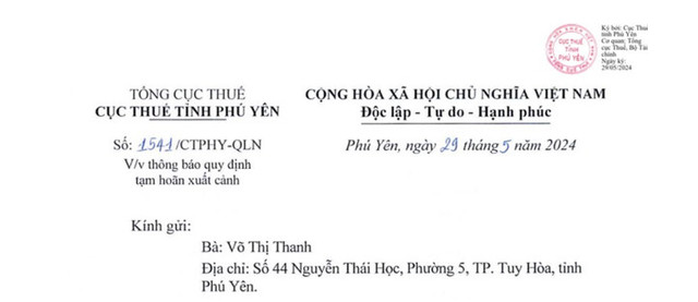 Vì sao đại gia Phú Yên Võ Thị Thanh bị đề nghị tạm hoãn xuất cảnh? Vi sao dai gia Phu Yen Vo Thi Thanh bi de nghi tam hoan xuat canh?