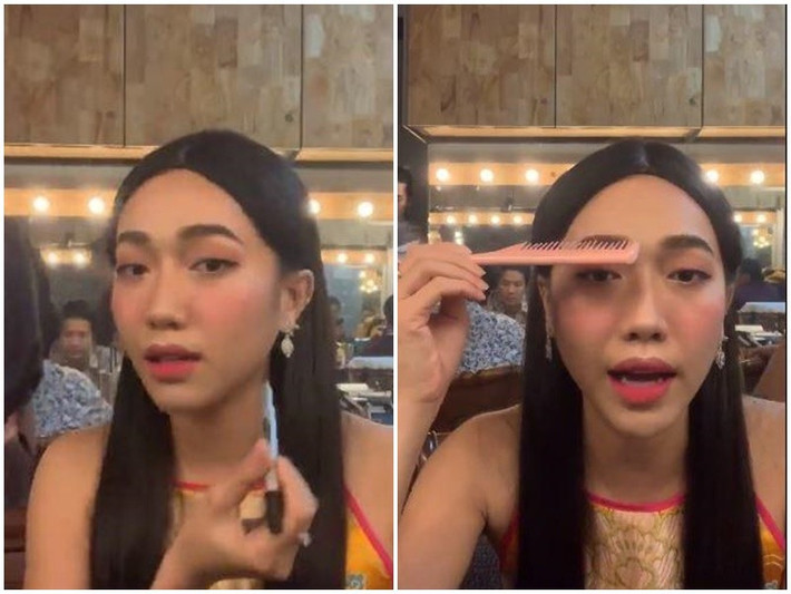 Nữ diễn viên từng hướng dẫn chải lông mày bằng chiếc lược chải tóc, dùng bút lông màu để đánh khối. Ảnh: Sức Khỏe Đời Sống.