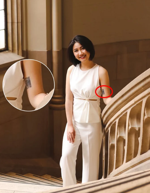 Sau khi giành vương miện, Phương Linh bị soi từng xăm hình dù cố che hình xăm khi thi nhan sắc. Phương Linh chia sẻ trên Vietnamnet rằng hình xăm là quyết định cá nhân nhắc nhở cô về những gì đã trải qua, lúc vui, lúc buồn. Ảnh: Saostar.