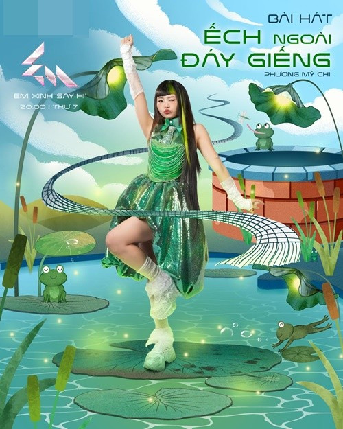 Trong chung kết 1 Em xinh say hi, Phương Mỹ Chi mang đến ca khúc Ếch ngoài đáy giếng. Ảnh: FB Phương Mỹ Chi.