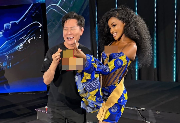 Beatrice Alex dường như được lòng Chủ tịch Miss Grand International - ông Nawat Itsaragrisil. Ảnh: Instagram Beatrice Alex.