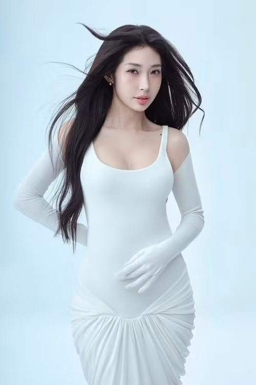 Bodysuit tông trắng ôm sát giúp Khổng Tú Quỳnh tôn đường cong cơ thể. Kiểu dáng đơn giản nhưng mang lại cảm giác thanh lịch, hiện đại.