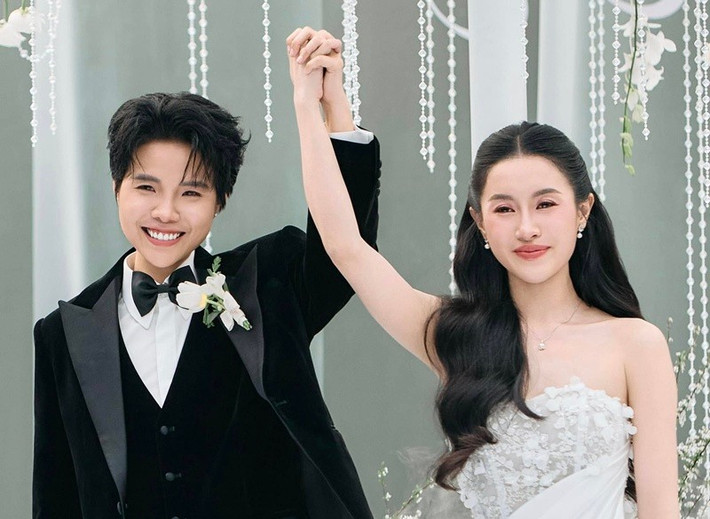 Cặp đôi tổ chức lễ thành đôi vào tháng 2/2025 sau 5 năm hẹn hò bí mật. Ảnh: FB Vũ Cát Tường.