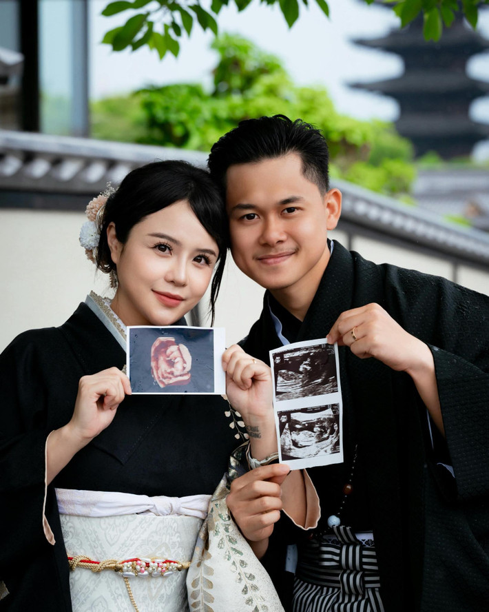 Ca sĩ Thái Trinh - doanh nhân Thái Minh có con chung sau 1 năm kết hôn. Ảnh: FB Thái Trinh.