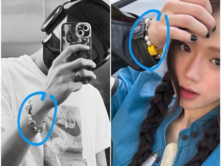 Theo Znews, Linh Ka và Dương Domic sử dụng vòng đeo tay giống nhau, mũ đôi, áo đôi. Ảnh: Znews.