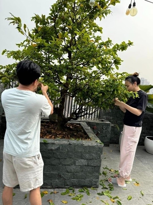 Cường Đô La và Đàm Thu Trang tận hưởng khoảng thời gian thư thái bên nhau tại biệt thự. Ảnh: Đời Sống Pháp Luật.