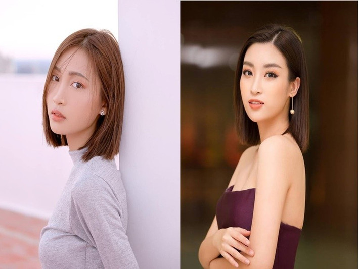 Juky San có gương mặt hao hao Hoa hậu Đỗ Mỹ Linh (phải). Ảnh: Dân Việt.