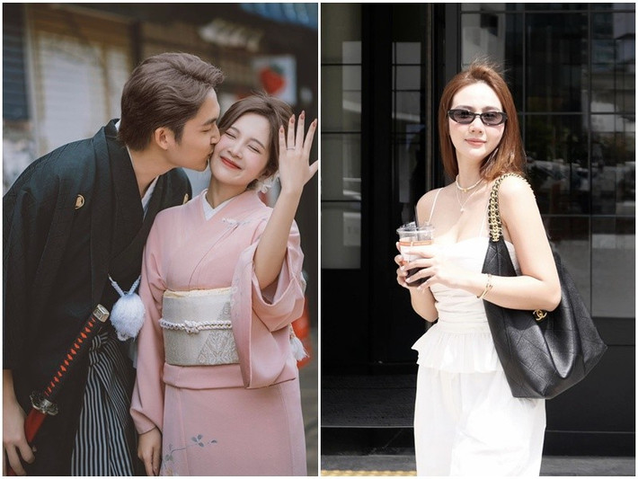 Trên trang cá nhân, Đình Tú khoe loạt ảnh cầu hôn Ngọc Huyền ở Nhật Bản. Nhanh chóng, Huyền Lizzie gửi lời chúc mừng đến nam đồng nghiệp. "Chúc mừng nhé, chuẩn bị lên đồ thôi", Huyền Lizzie để lại bình luận. Phía Đình Tú trêu chọc đàn chị: " Dạo này răng chị ổn chứ". Huyền Lizzie đáp lại đàn em: "Trộm vía vẫn bẻ được mấy cái bán lấy tiền mừng". Ảnh: FB Đình Tú, Huyền Lizzie.