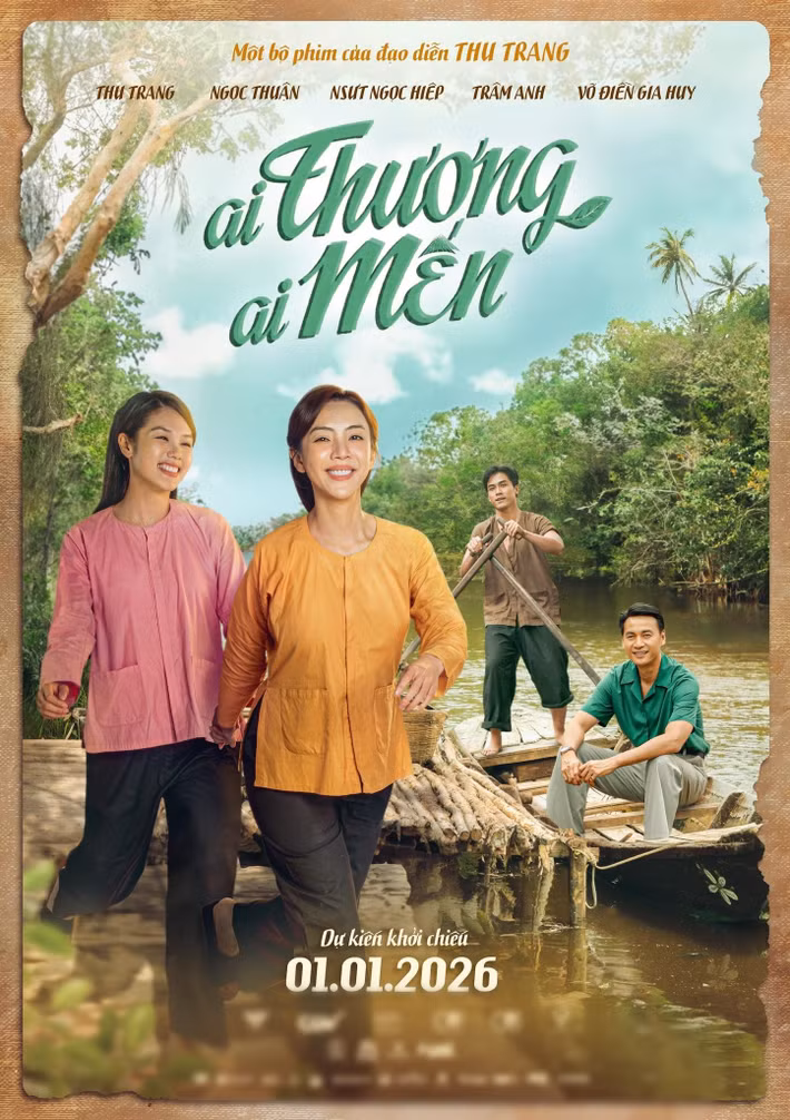 Trâm Anh (ngoài cùng bên trái) chia sẻ trên Harper’s Bazaar Việt Nam, khi đi casting Ai thương ai mến, cô để tóc ngắn cá tính, đạo diễn Thu Trang là người đã phát hiện và tin tưởng rằng Trâm Anh sẽ phù hợp với hình ảnh cô gái miền Tây tóc dài dịu dàng. Ảnh: FB Thu Trang.