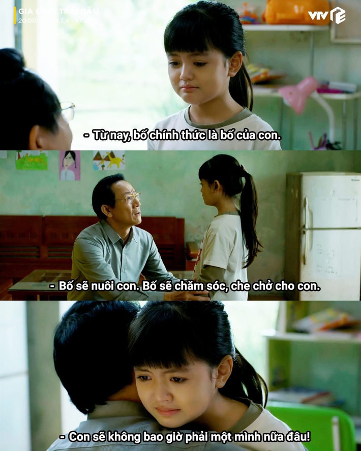 Trong phim Gia đình trái dấu đang lên sóng, Cherry An Nhiên vào vai bé Nhi – cô bé mồ côi mẹ, sống cùng bố là ông Phi (do nghệ sĩ Hoàng Hải thủ vai). Nhân vật có nhiều phân cảnh tâm lý đòi hỏi khả năng diễn xuất cảm xúc. Ảnh: FB Cherry An Nhiên.