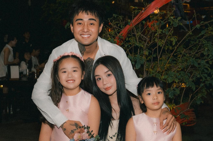 Đạt G luôn yêu thương hai con gái của Bảo Ngọc. Ảnh: FB Bảo Ngọc.