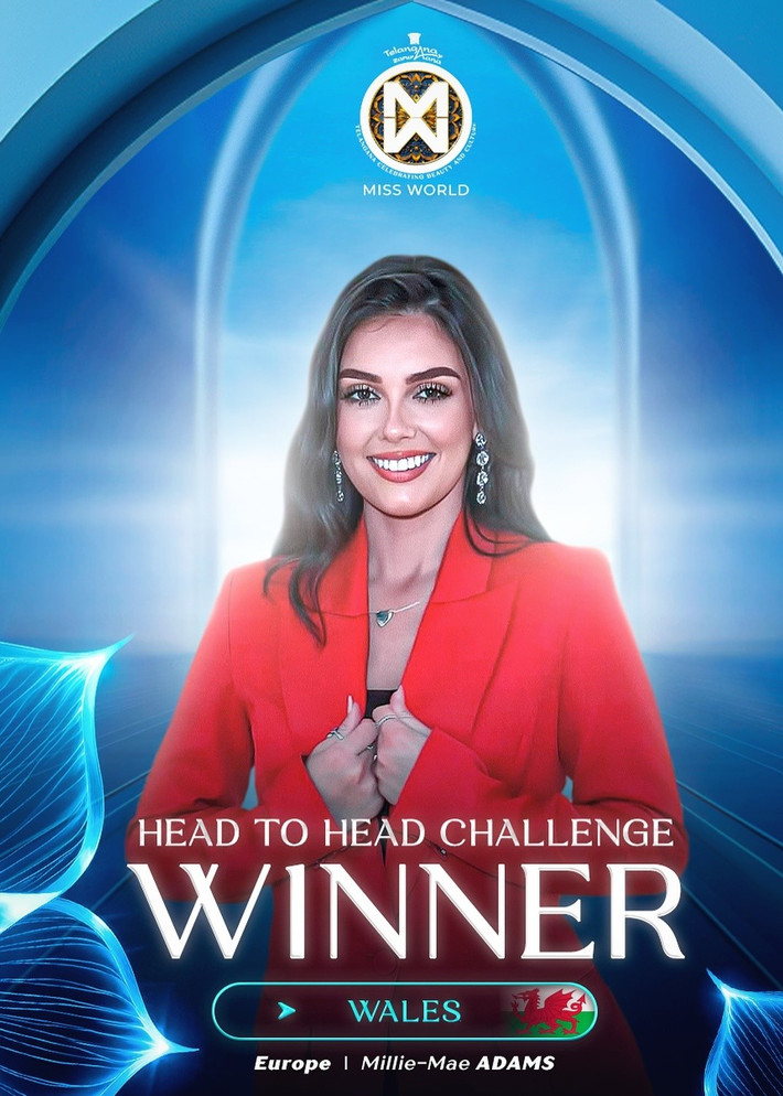 Millie-Mae Adams là thí sinh giành chiến thắng ở khu vực châu Âu trong phần thi Thử thách đối đầu ở Miss World 2025. Nhờ vậy, đại diện Wales vào top 40 chung cuộc. Ảnh: Miss World.