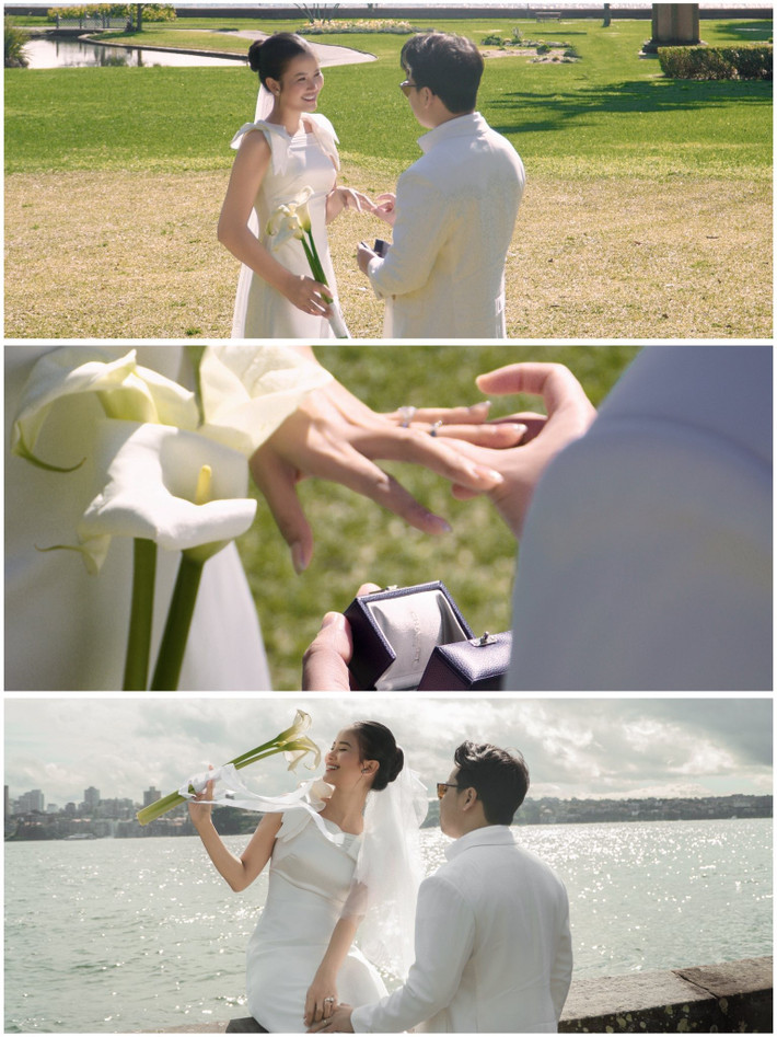 Trong bộ ảnh cưới, Á hậu Hương Ly mặc nhiều mẫu váy tinh tế và tối giản, có nhiều khoảnh khắc tình tứ bên chồng doanh nhân.