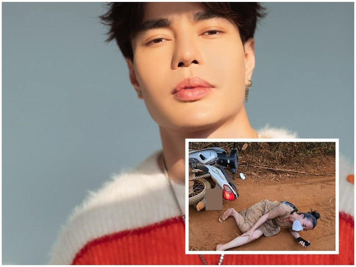 Nam diễn viên đăng tải loạt ảnh vợ bị té xe. Nhiều ý kiến cho rằng Lê Dương Bảo Lâm đáng lẽ nên đến đỡ vợ thay vì lấy điện thoại chụp hình. Ảnh: FB Lê Dương Bảo Lâm.