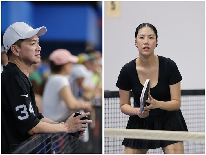 Quang Minh cổ vũ bạn gái thi đấu pickleball. Ảnh: FB Tăng Khánh Chi.