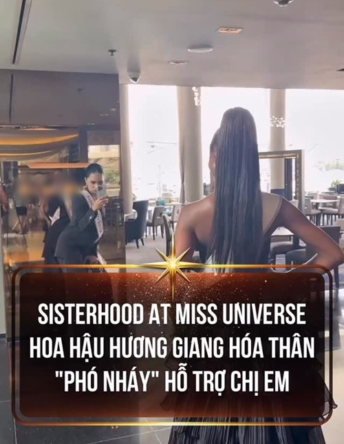 Nữ ca sĩ nhiệt tình chụp ảnh giúp đại diện Zambia. Ảnh: Miss Universe Vietnam.